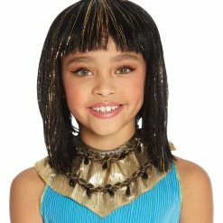Seasonal Visions Cleopatra Child Wig Black With Gold Wigs & Beards
