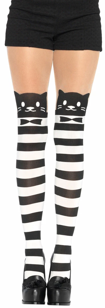 Leg Avenue Accessories Tights Striped Cat Patyhose Black & White 3 Leg Avenue Accessories Tights Striped Cat Patyhose Black & White