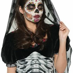 Underwraps Day Of The Dead Mantilla Deluxe Headband & Veil Accessories