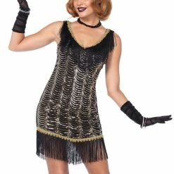 Leg Avenue Women's Charleston Charmer Flapper Glitter Black & Gold Costume Dress
