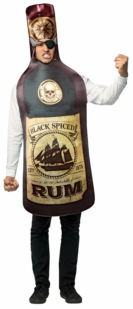 Rasta Imposta Costumes Black Spiced Get Real Rum Bottle Adult Costume With Pirate Eye Patch 3 Rasta Imposta Costumes Black Spiced Get Real Rum Bottle Adult Costume With Pirate Eye Patch