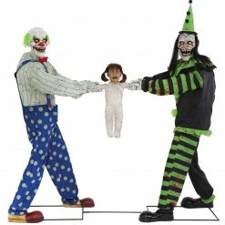 Seasonal Visions Decorations & Props Tug Of War Green Black Animated Creepy Clowns And Child Prop
