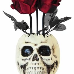 Sunstar Skull Vase W Roses Decorations & Props