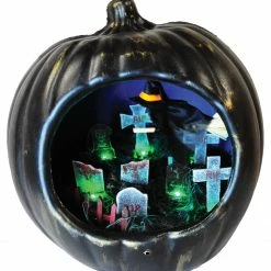Sunstar Decorations & Props Light Up Pumpkin Lamp With Tombstones & Witch