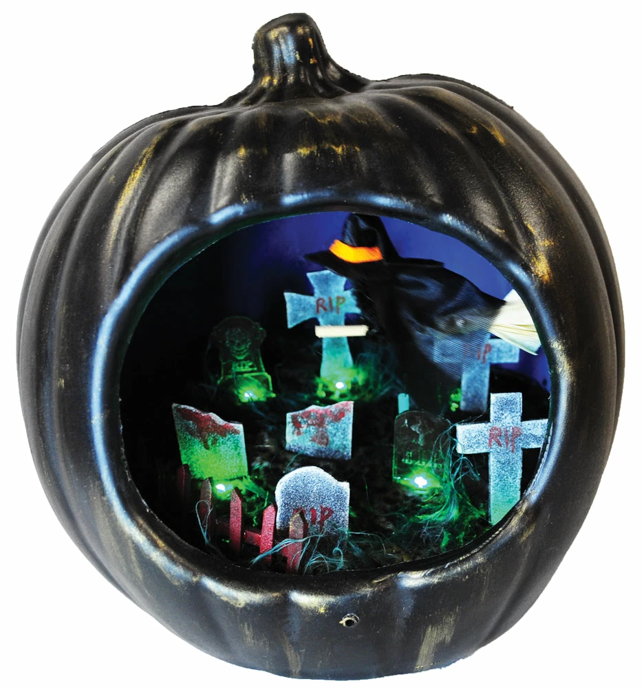 Sunstar Decorations & Props Light Up Pumpkin Lamp With Tombstones & Witch 3 Sunstar Decorations & Props Light Up Pumpkin Lamp With Tombstones & Witch