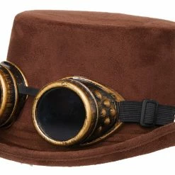 Underwraps Faux Suede Hat With Goggles Steampunk Adult