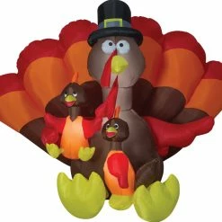 Gemmy Thanksgiving Turkey Family 6ft Airblown Yard Decoration