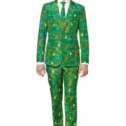 Suitmeister Christmas Green Tree Patterned Men's Suit Suits & Blazers