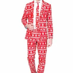Suitmeister Christmas Red Nordic Patterned Men's Suit