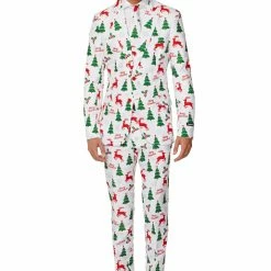 Suitmeister Suits & Blazers Merry Christmas White Patterned Men's Suit