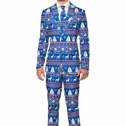 Suitmeister Christmas Blue Nordic Patterned Men's Suit