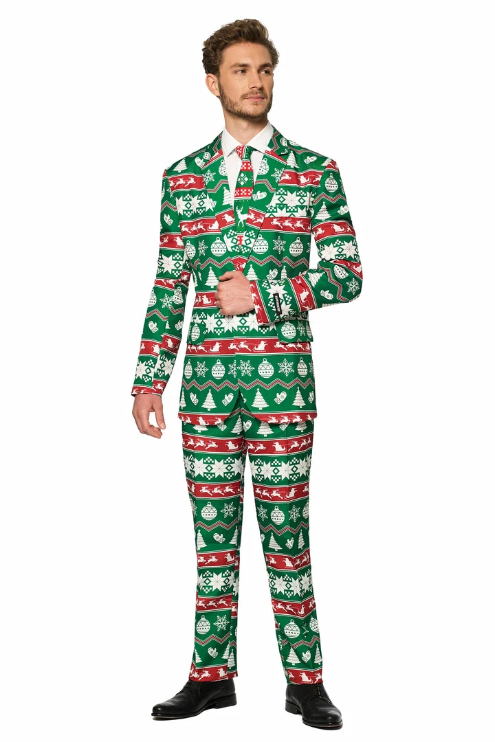 Suitmeister Christmas Green Nordic Patterned Men's Suit Suits & Blazers 3 Suitmeister Christmas Green Nordic Patterned Men's Suit Suits & Blazers