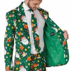 Suitmeister Suits & Blazers Santa Elves Green Patterned Men's Suit