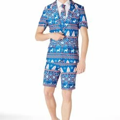 Suitmeister Suits & Blazers Summer Shorts Christmas Blue Nordic Patterned Men's Suit