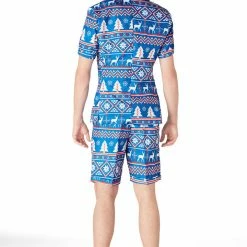 Suitmeister Suits & Blazers Summer Shorts Christmas Blue Nordic Patterned Men's Suit