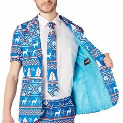Suitmeister Suits & Blazers Summer Shorts Christmas Blue Nordic Patterned Men's Suit 10 Suitmeister Suits & Blazers Summer Shorts Christmas Blue Nordic Patterned Men's Suit
