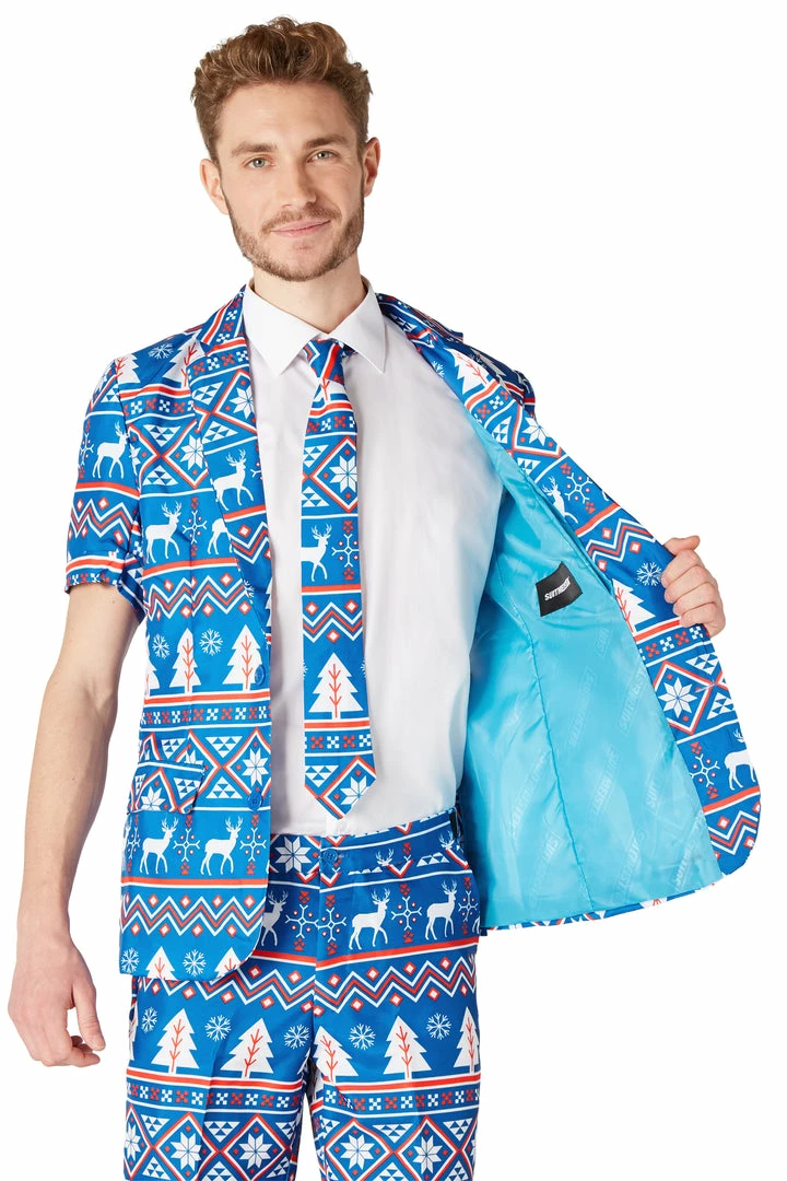 Suitmeister Suits & Blazers Summer Shorts Christmas Blue Nordic Patterned Men's Suit 6 Suitmeister Suits & Blazers Summer Shorts Christmas Blue Nordic Patterned Men's Suit