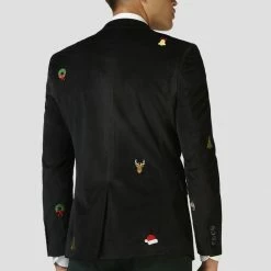 OppoSuits Deluxe Christmas Men’s Blazer In Black With Xmas Icons Suits & Blazers