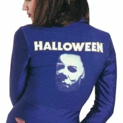 Paper Magic Halloween Women's Blue Printed Michael Myers Face Jumpsuit Costume Costumes