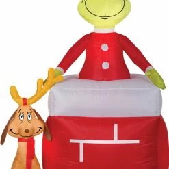 Gemmy Airblown Grinch Out Of Chimney With Max 5.5ft Outdoor Christmas Inflatable Scene - Dr. Seuss