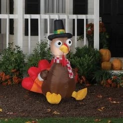 Gemmy Airblown Turkey With Scarf Inflatable 4 Ft Yard Decor