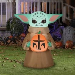 Gemmy 42" Airblown The Child From The Mandalorian With Pumpkin Sack Inflatable Yard Decor