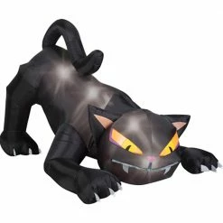 Gemmy Decorations & Props 6 ' Long Airblown Crouching Black Cat Lighted Inflatable Lawn Decor Turns Head