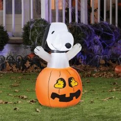 Gemmy Decorations & Props 36" Airblown Snoopy In Pumpkin With Woodstock Yard Lawn Decoration