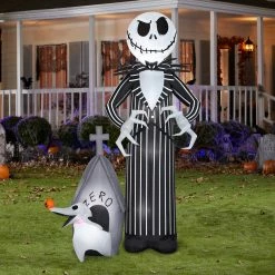 Gemmy Nighmare Before Christmas - Jack Skellington And Zero 9ft Airblown Outdoor Yard Decor