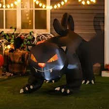Gemmy Decorations & Props 6 ' Long Airblown Crouching Black Cat Lighted Inflatable Lawn Decor Turns Head