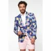 OppoSuits Deluxe Tropical Flowers - Blue Hawaiian Mens Blazer Suits & Blazers
