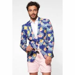 OppoSuits Deluxe Tropical Flowers - Blue Hawaiian Mens Blazer Suits & Blazers