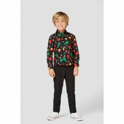 OppoSuits Christmas Icons Black Boy's Long Sleeved Christmas Shirt Suits & Blazers