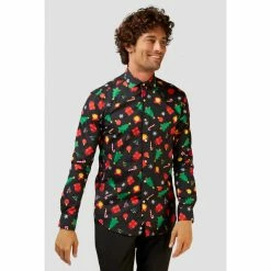 OppoSuits Christmas Icons Black Long Sleeved Mens Christmas Shirt Suits & Blazers