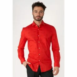 OppoSuits Christmas Icons Red Long Sleeved Men's Christmas Shirt Suits & Blazers