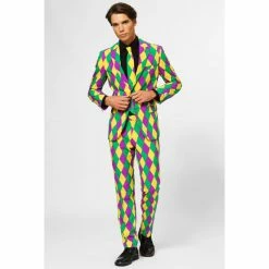 OppoSuits Suits & Blazers Harleking Patterned Harlequin Mardi Gras Men's Suit