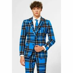 OppoSuits Braveheart, Scottish Blue Plaid Patterned Men's Suit Suits & Blazers