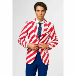 OppoSuits Suits & Blazers United Stripes USA Flag Independence Day Mens Suit