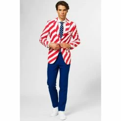 OppoSuits Suits & Blazers United Stripes USA Flag Independence Day Mens Suit
