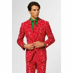 OppoSuits Iconicool Christmas Patterned Men's Red Suit