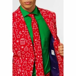 OppoSuits Iconicool Christmas Patterned Men's Red Suit