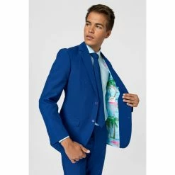 OppoSuits Navy Royale - Royal Blue Men's Suit Flaminguy Patterned Lining