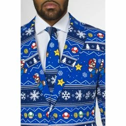 OppoSuits Super Mario Merry Mario Nintendo Christmas Patterned Men's Suit Video Game Costumes