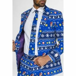 OppoSuits Super Mario Merry Mario Nintendo Christmas Patterned Men's Suit Video Game Costumes