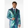 OppoSuits Shiny Blue Fish Scale Mens Suit