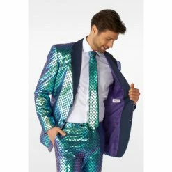 OppoSuits Shiny Blue Fish Scale Mens Suit