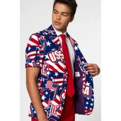 OppoSuits Mighty 'Murica 4th July Patriotic USA Patterned Summer Short Men's Suit Suits & Blazers