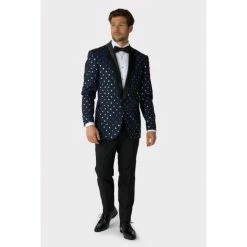 OppoSuits Navy Blue With Gold Dots Mens Christmas Tuxedo Suits & Blazers