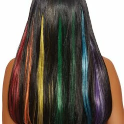 Dreamgirl Princess Long Straight Hidden Black Wig With Coloured Extensions Wigs & Beards