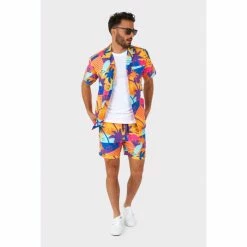 OppoSuits Suits & Blazers Parallel Palm Retro 90's Men's Summer Combo Matching Shirt And Shorts